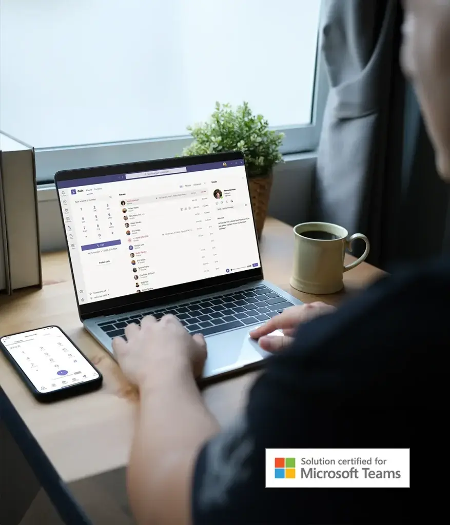 Ultatel Microsoft Teams SBC direct routing, a user using teams SBC direct routing to Voice calls, text chat, video on mobile and laptop