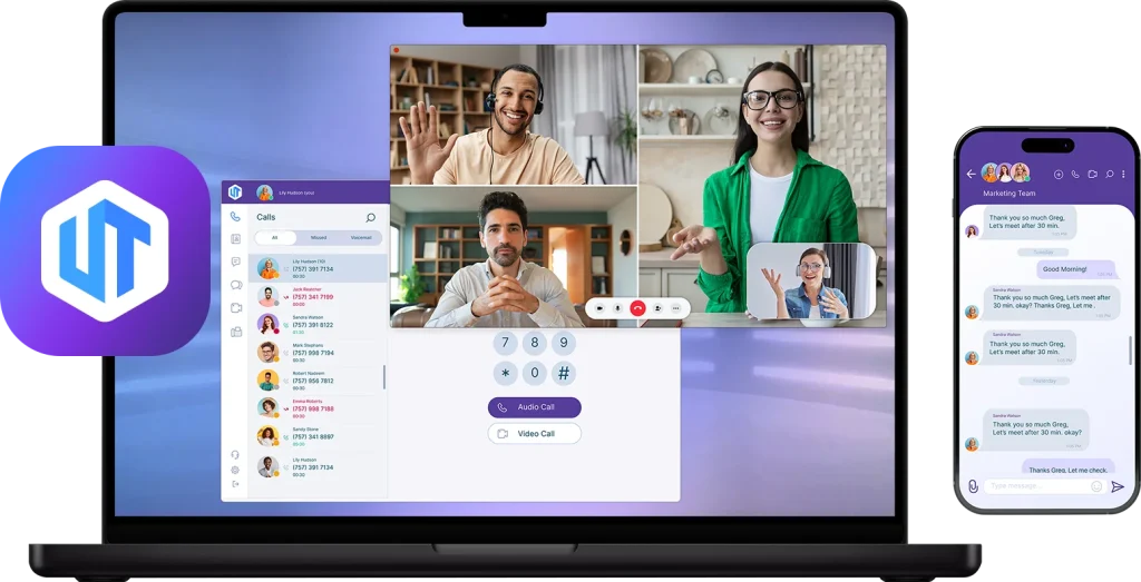 Ultatel Hub App Cloud Phone System, Video Call, voice call, text, chat, fax