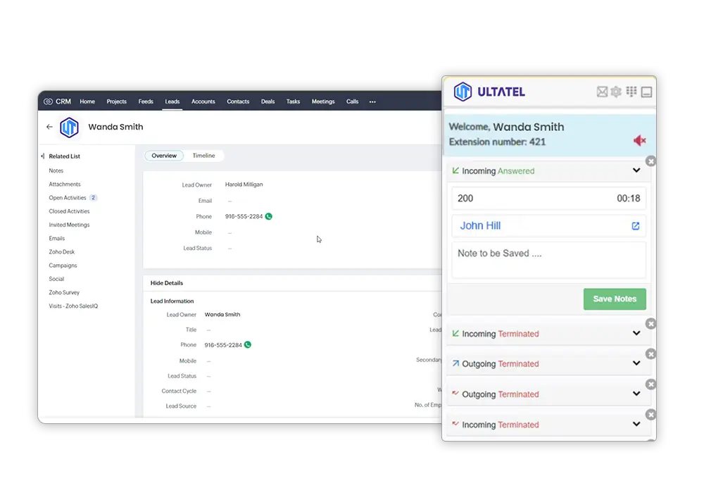 Access CRM Data, Zoho, Ultatel