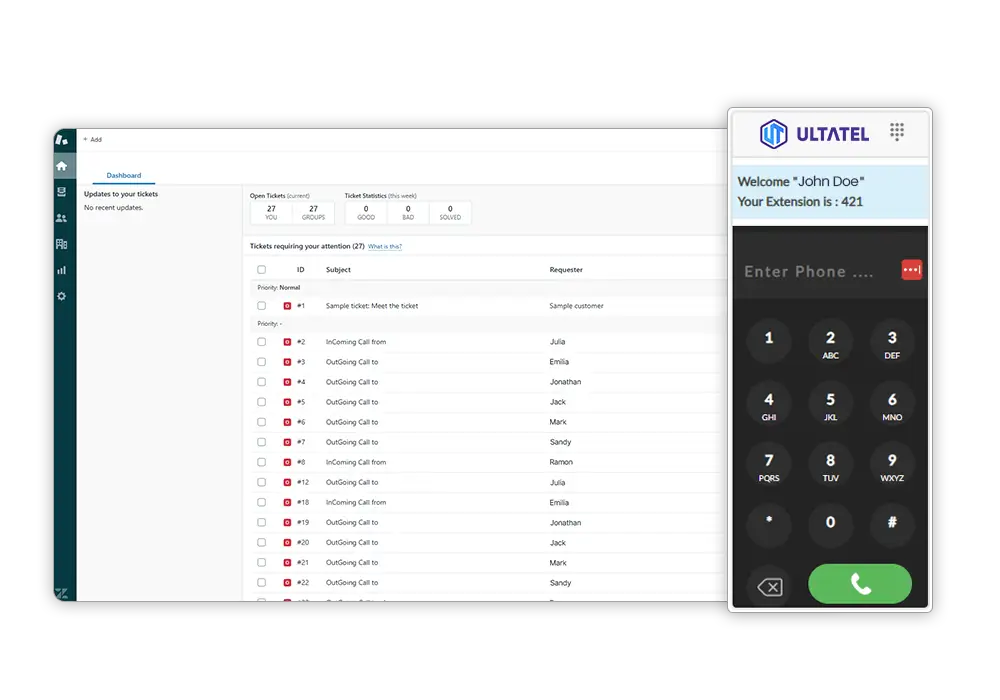 Ultatel click-to-call Zendesk