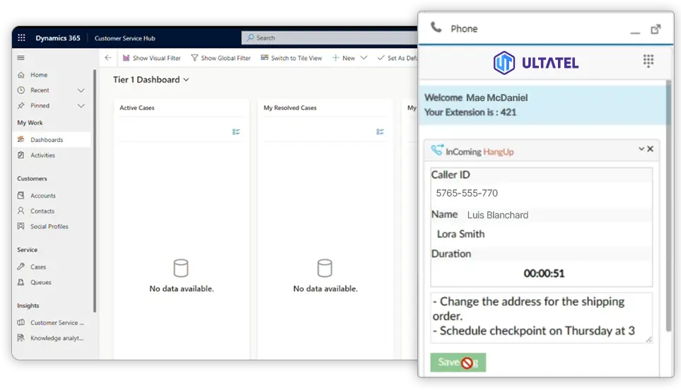 Ultatel Microsoft Dynamics integration call logging