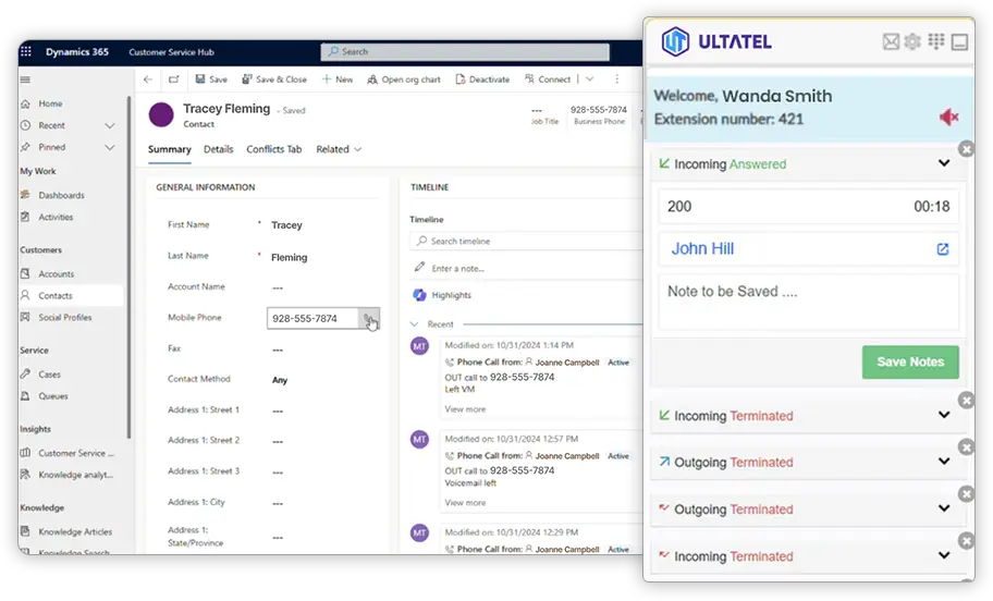 Ultatel Microsoft-Dynamics Integration call-popup