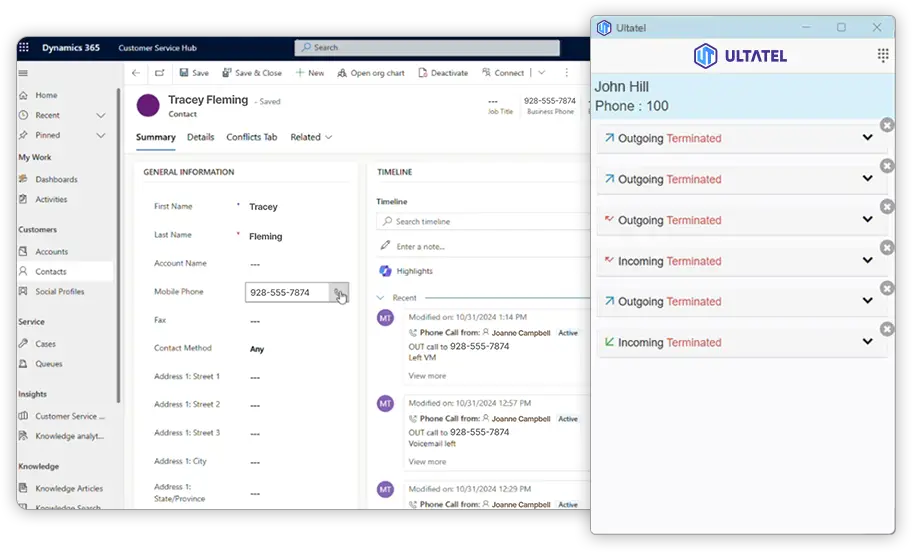 Ultatel Microsoft Dynamics Integration real-time customer access