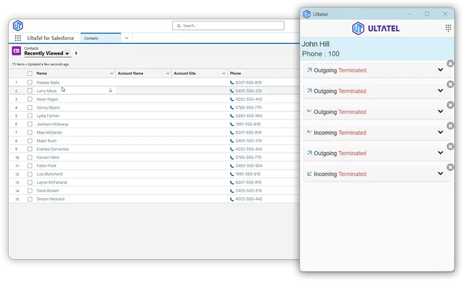Ultatel Salesforce-integration call-notifications Call recording
