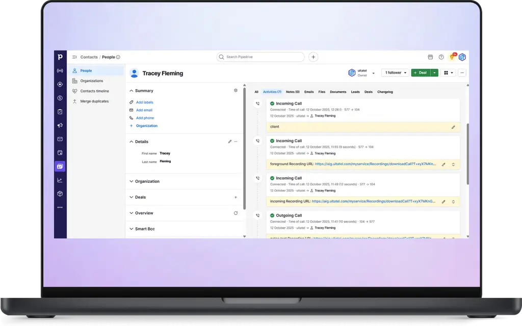 Ultatel Pipedrive integration
