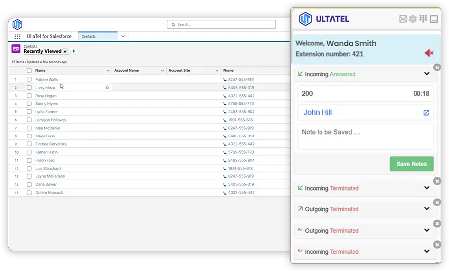 Ultatel Salesforce-integration call-pop